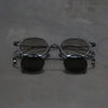 Rigards x ZIGGY CHEN RG1943ZC Titanium Magnetic Clip-On Sunglasses (RG-RG1943ZC-GHKQHJLSH) with antique black frame and black frame, light grey gradient lenses and dark grey lenses